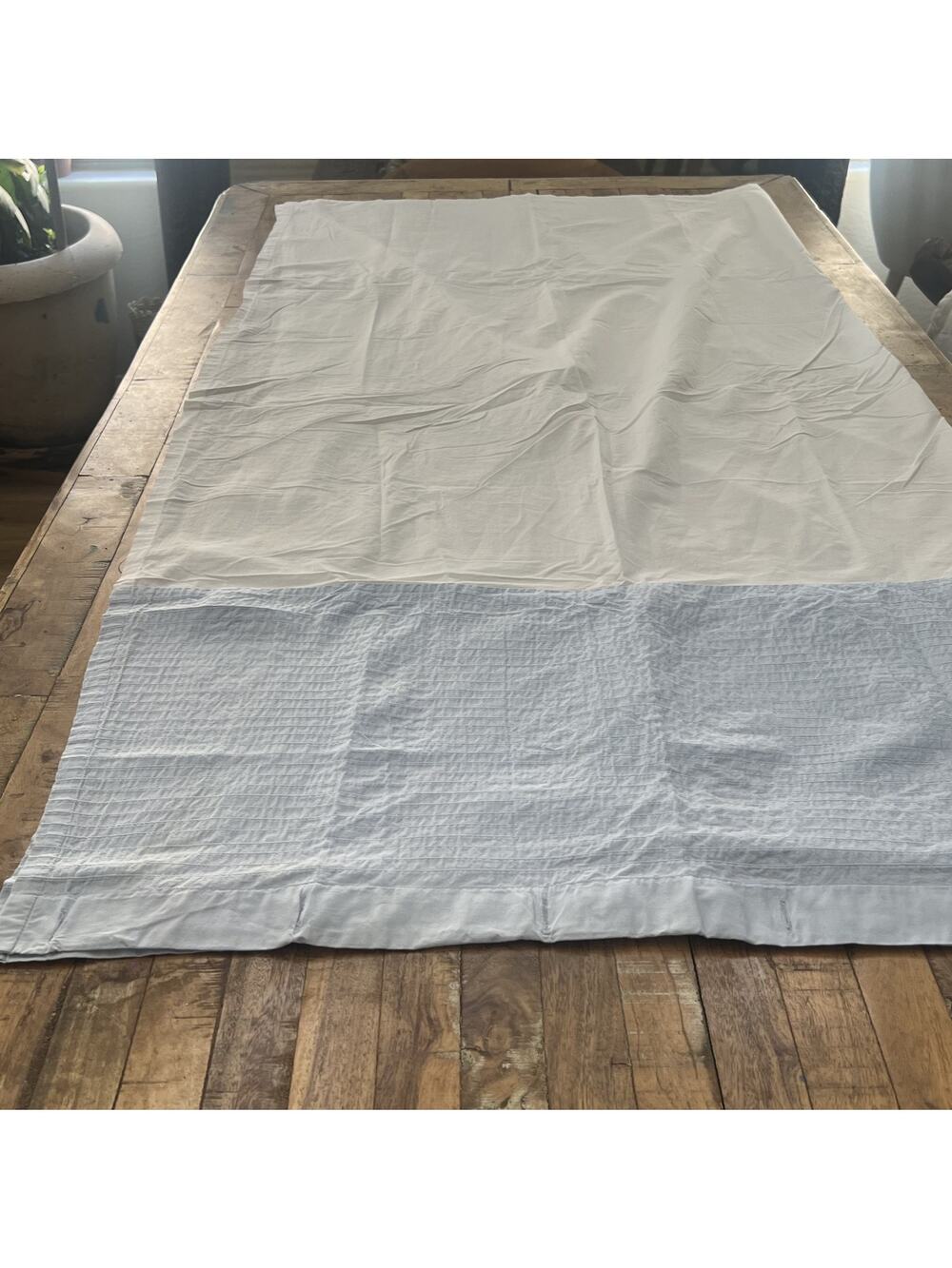 ROOTS Shower Curtain White & Blue 100% Cotton 69.5" x 70"